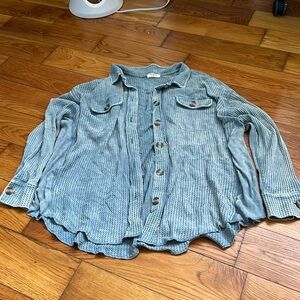 Oversized Button down waffle knit shirt